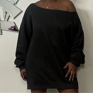 Akira Black Off-Shoulder Rhinestone Sweater!!